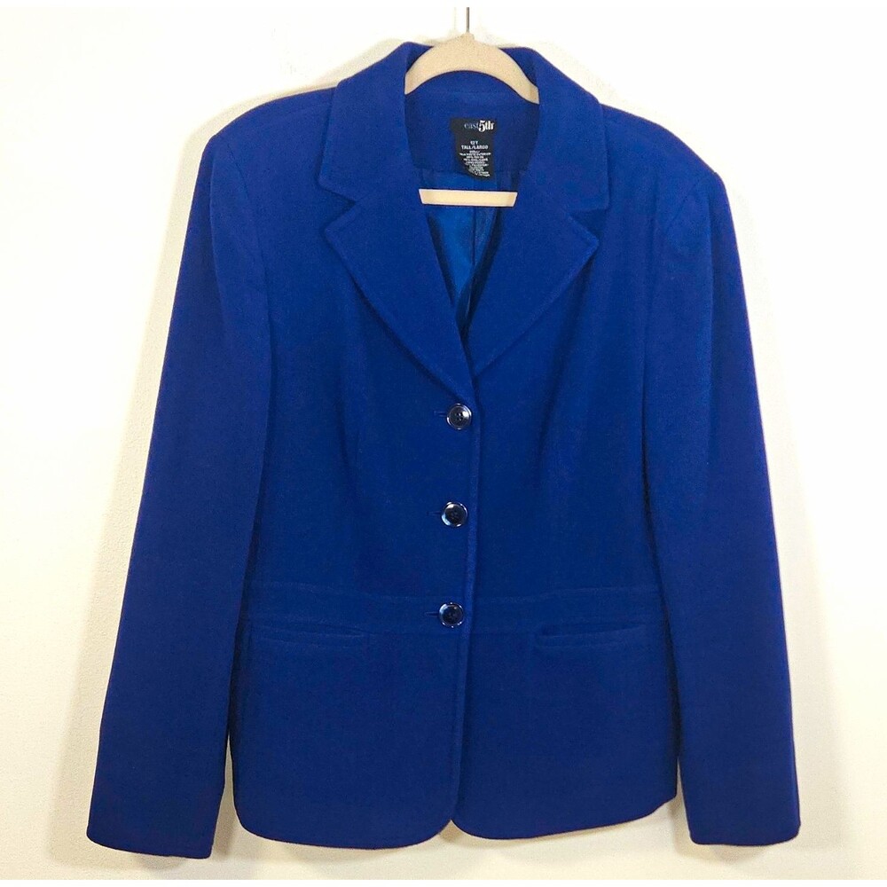 East 5th Women's Blue Solid Button Front Collared Lined Blazer Size 12T Tall